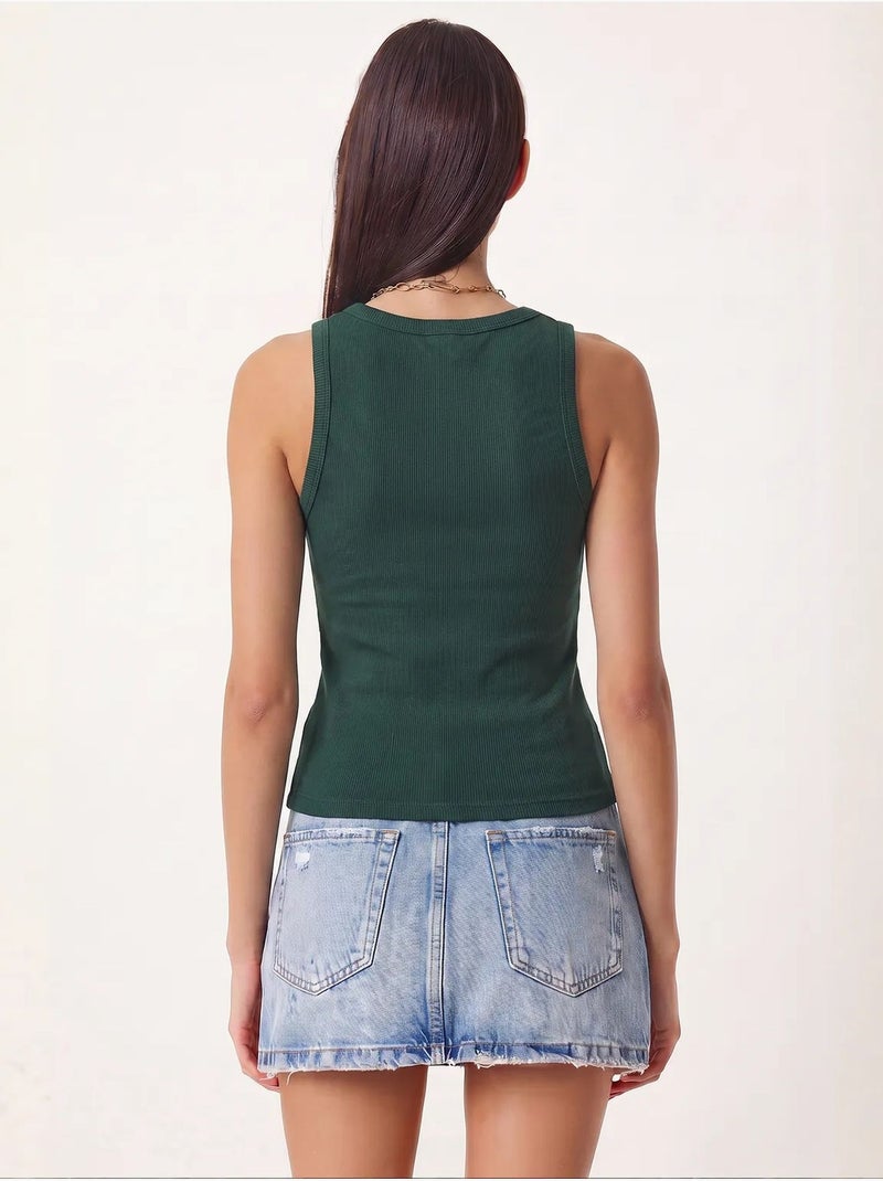 Getailleerde gebreide tanktop met u-hals, 2-pack istanbul Donkergroen - Kiabi