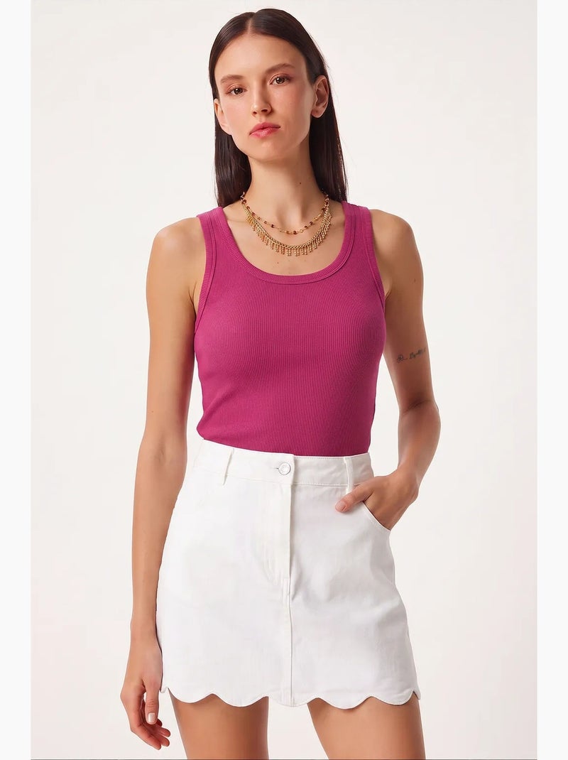 Getailleerde gebreide tanktop met u-hals, 2-pack istanbul Donkerroze - Kiabi