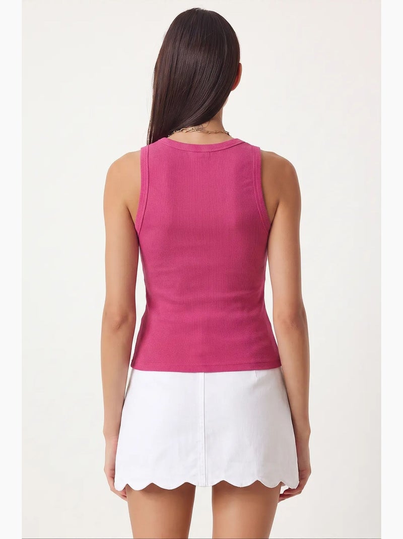 Getailleerde gebreide tanktop met u-hals, 2-pack istanbul Donkerroze - Kiabi