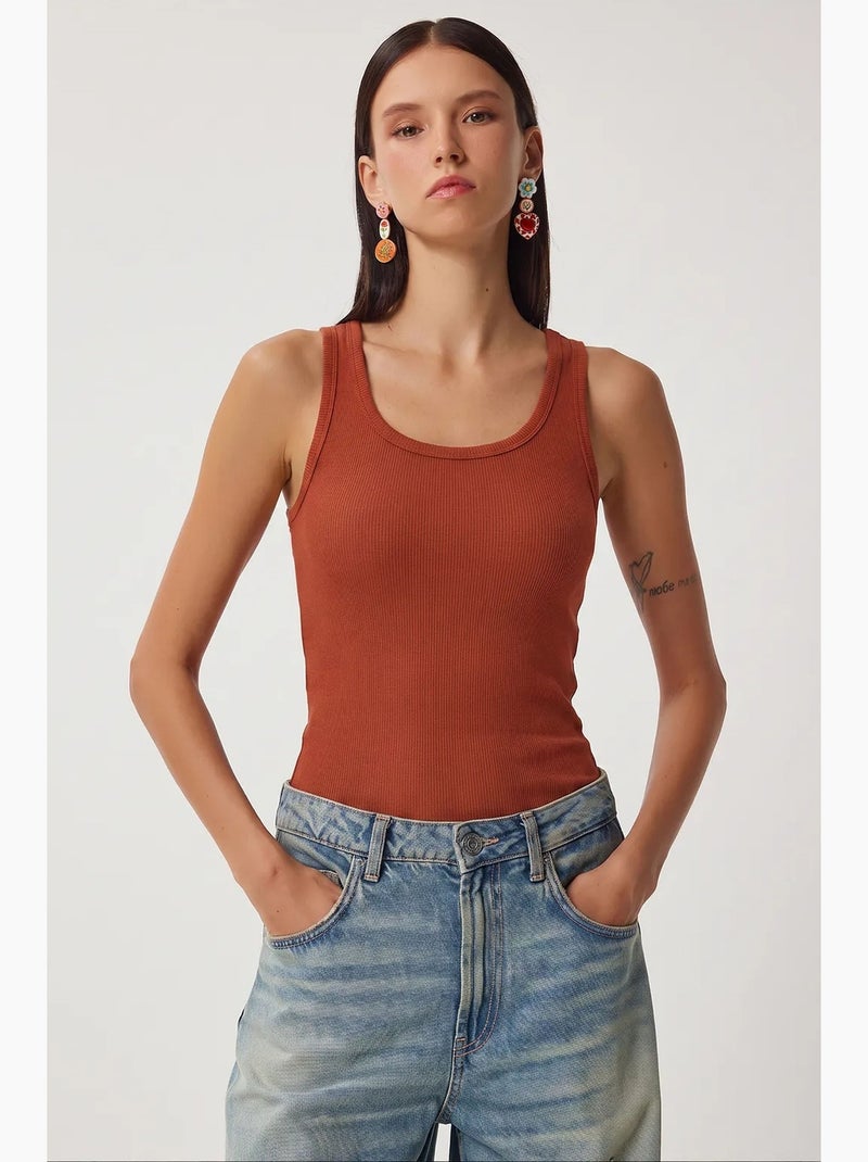 Getailleerde gebreide tanktop met u-hals, 2-pack istanbul Flesgroen - Kiabi