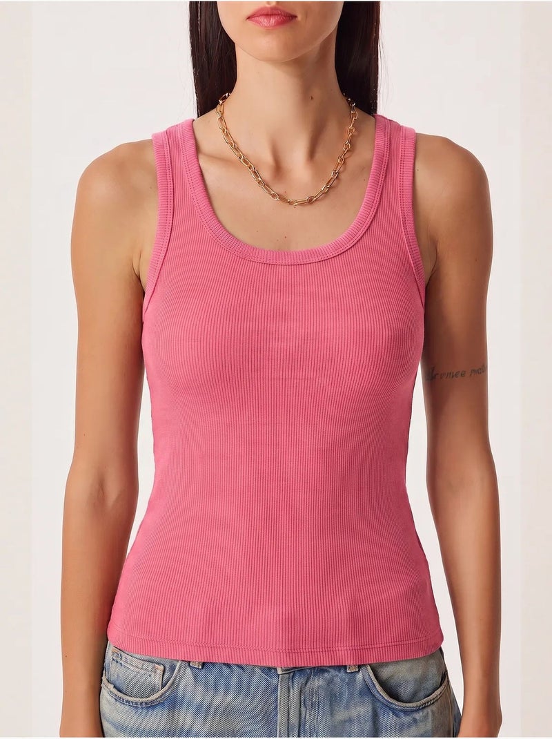 Getailleerde gebreide tanktop met u-hals, 2-pack istanbul Fluorroze/Solinotes - Kiabi