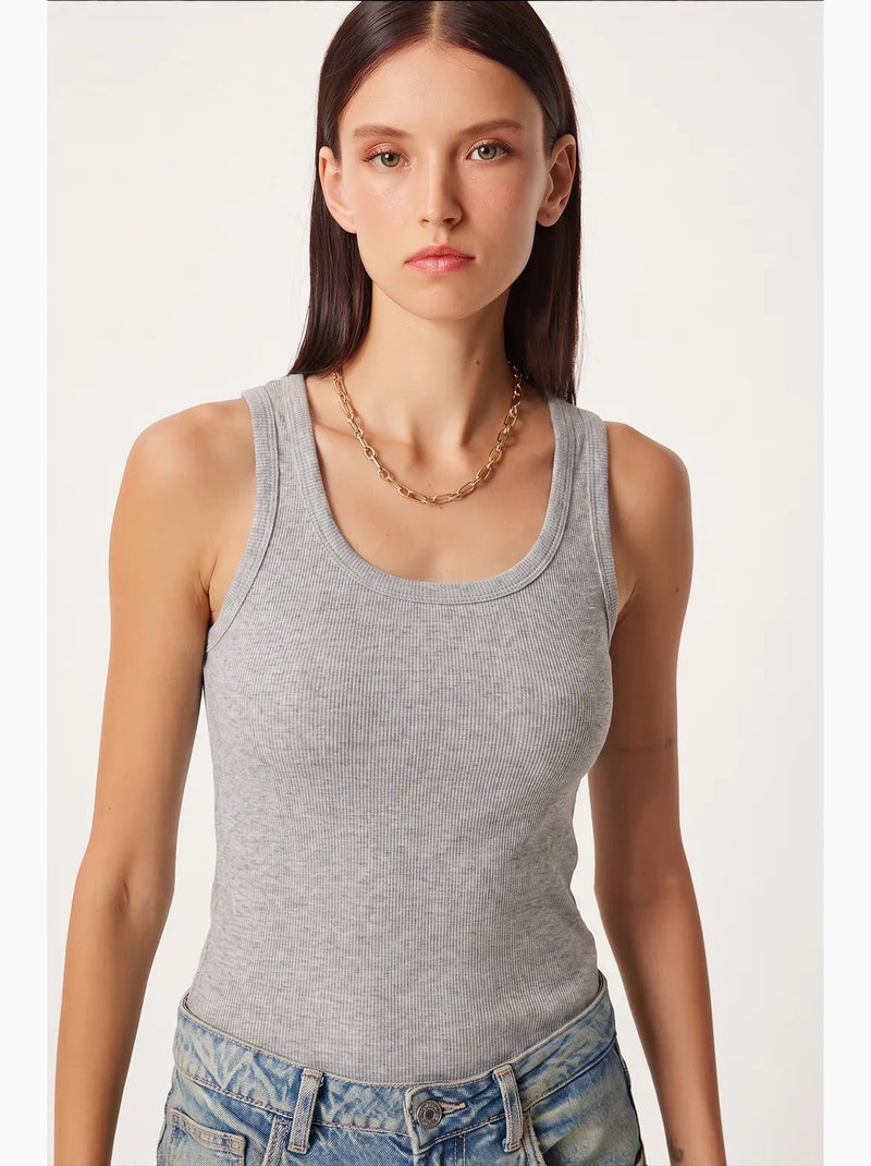 Getailleerde gebreide tanktop met u-hals, 2-pack istanbul Grijs - Kiabi