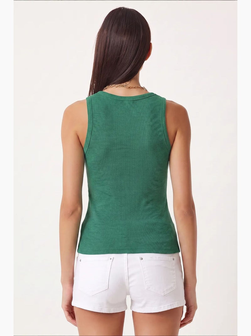Getailleerde gebreide tanktop met u-hals, 2-pack istanbul Groen - Kiabi