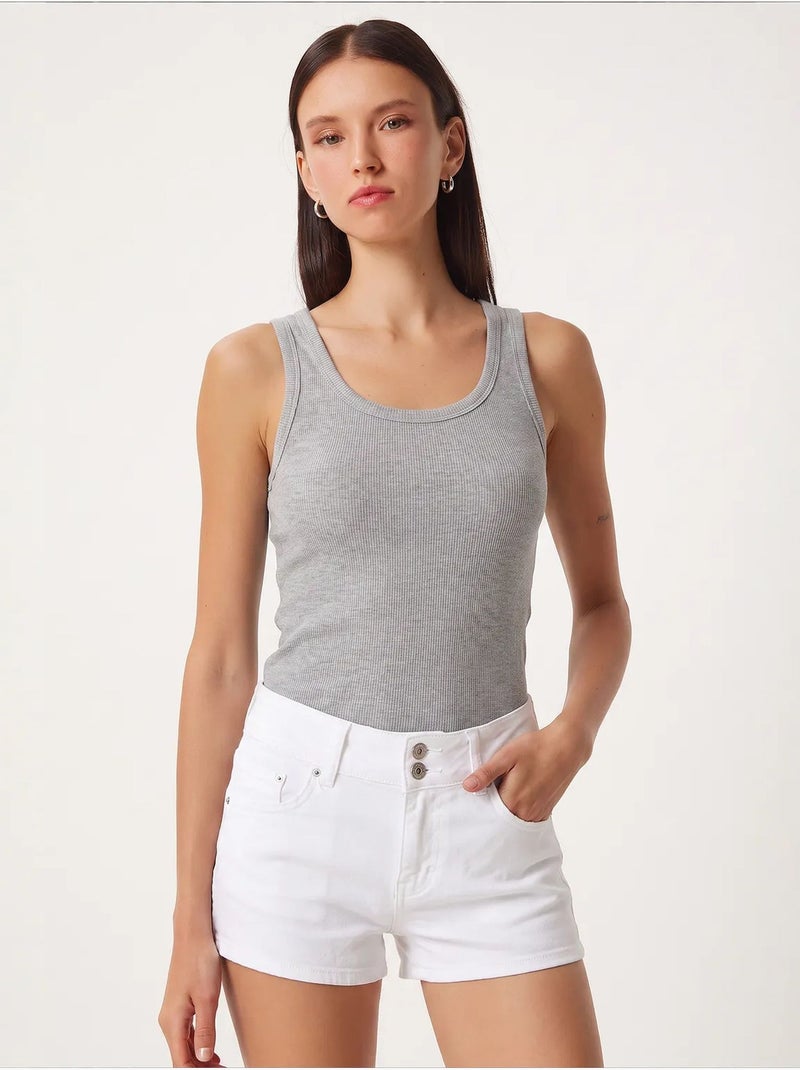 Getailleerde gebreide tanktop met u-hals, 2-pack istanbul Groen - Kiabi