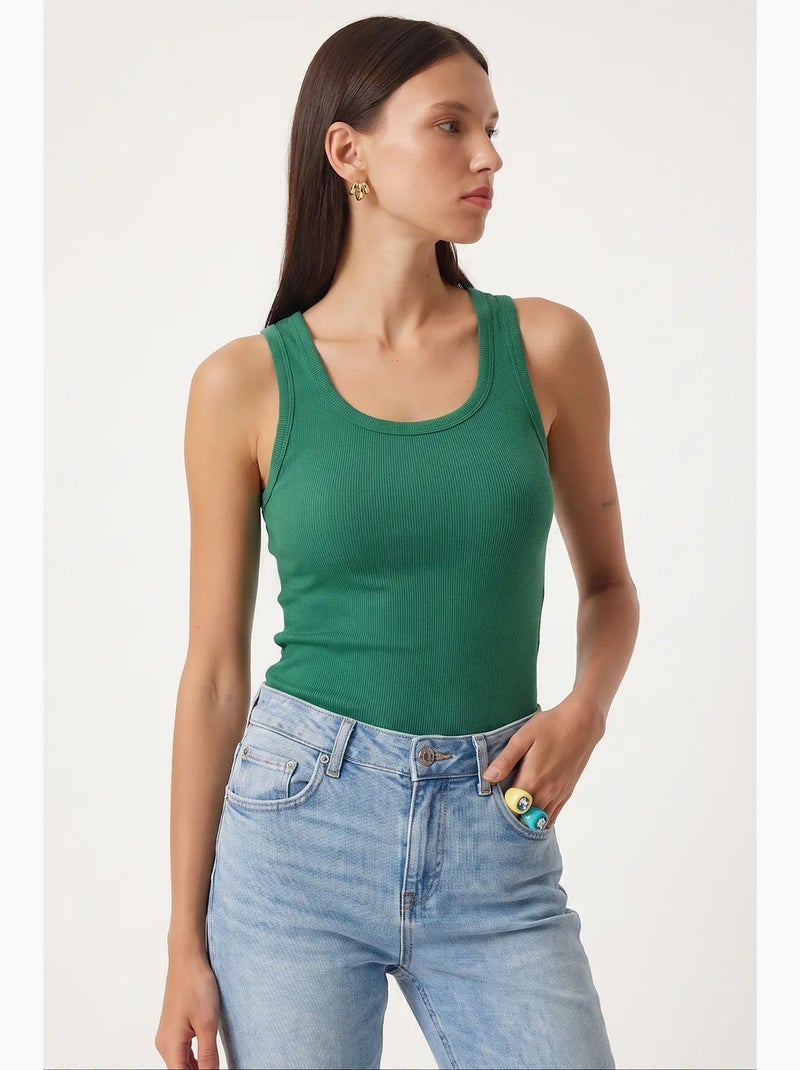 Getailleerde gebreide tanktop met u-hals, 2-pack istanbul Jadegoren - Kiabi