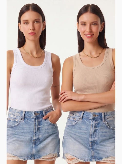 Getailleerde gebreide tanktop met u-hals, 2-pack istanbul - Kiabi Getailleerde gebreide tanktop met u-hals, 2-pack istanbul - Kiabi
