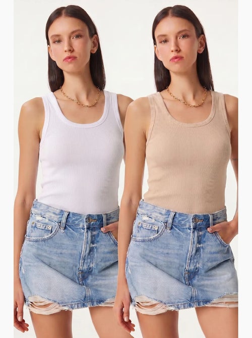 Getailleerde gebreide tanktop met u-hals, 2-pack istanbul - Kiabi Getailleerde gebreide tanktop met u-hals, 2-pack istanbul - Kiabi