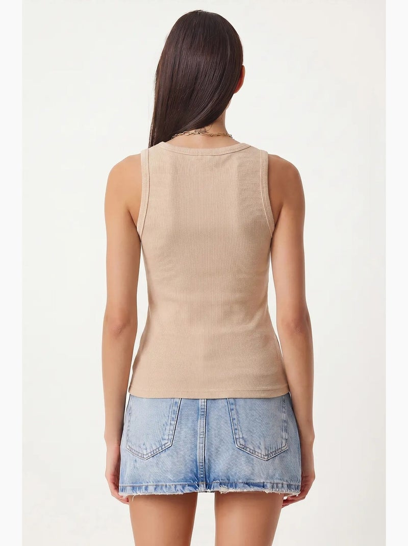 Getailleerde gebreide tanktop met u-hals, 2-pack istanbul Klei-beige - Kiabi