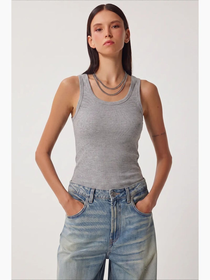 Getailleerde gebreide tanktop met u-hals, 2-pack istanbul Kobaltblauw - Kiabi