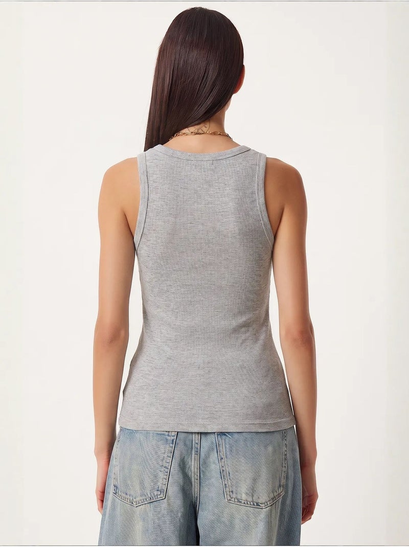 Getailleerde gebreide tanktop met u-hals, 2-pack istanbul Kobaltblauw - Kiabi