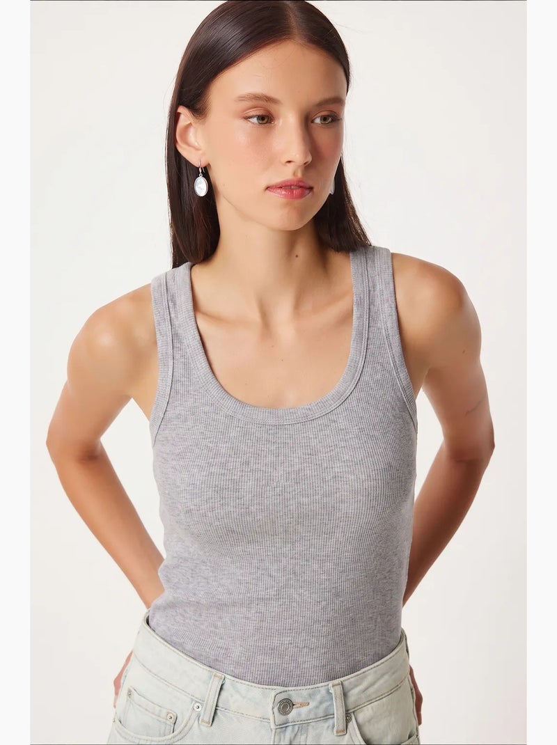 Getailleerde gebreide tanktop met u-hals, 2-pack istanbul Marineblauw - Kiabi