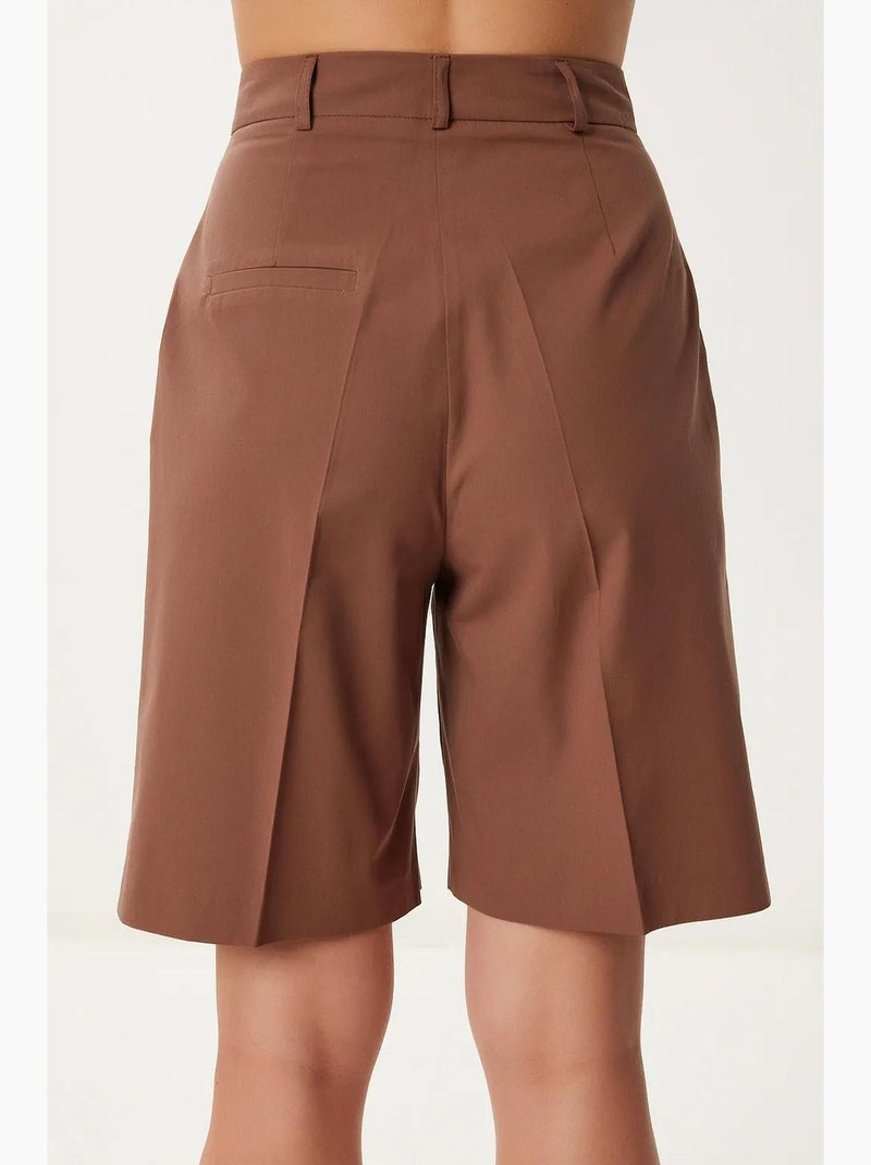 Getailleerde geweven shorts met ceintuur istanbul Chocoladebruin - Kiabi