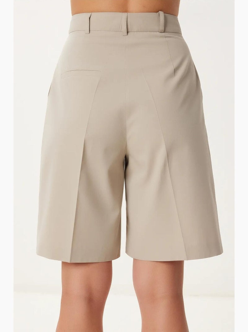 Getailleerde geweven shorts met ceintuur istanbul Klei-beige - Kiabi
