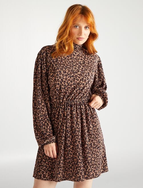 Getailleerde jurk met luipaardmotief - Kiabi