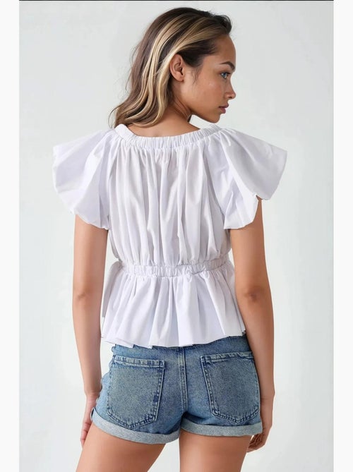 Getailleerde katoenen blouse met strikdetail hiccup - Kiabi