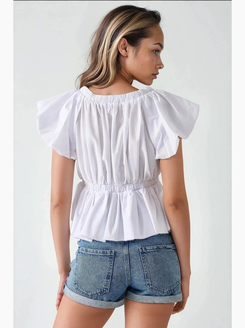 Getailleerde katoenen blouse met strikdetail hiccup Wit - Kiabi