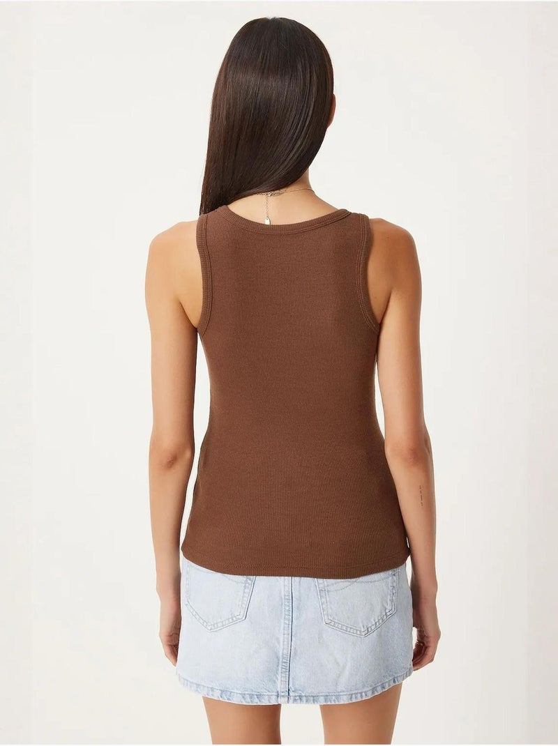 Getailleerde katoenen tanktop met u-hals istanbul Chocoladebruin - Kiabi