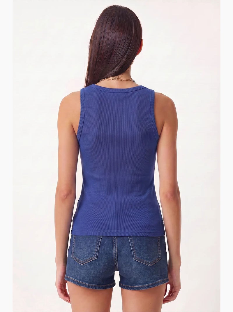 Getailleerde katoenen tanktop met u-hals istanbul Kobaltblauw - Kiabi