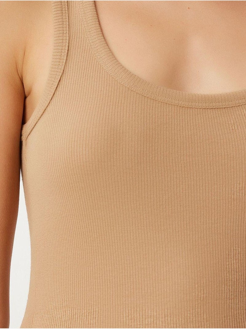 Getailleerde katoenen tanktop met u-hals istanbul Lichtbeige - Kiabi