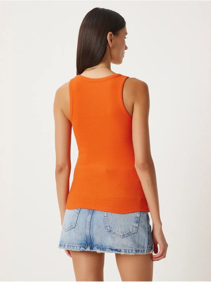Getailleerde katoenen tanktop met u-hals istanbul Oranje - Kiabi