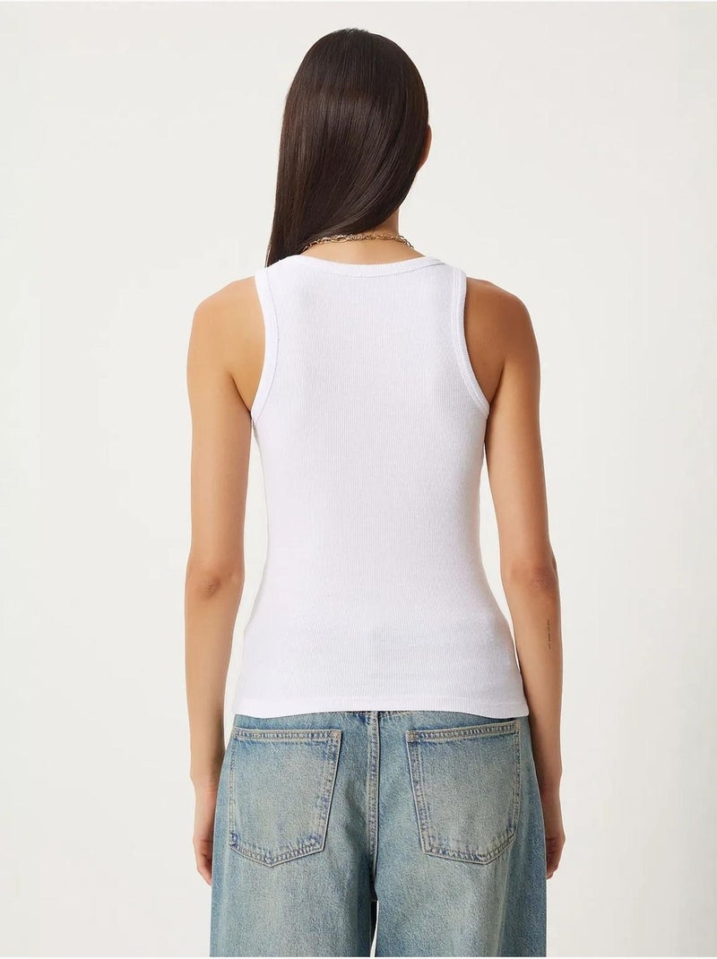 Getailleerde katoenen tanktop met u-hals istanbul Wit - Kiabi