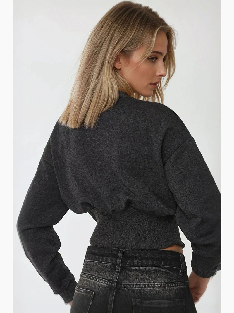 Getailleerde ronde hals korset gebreide sweatshirt hiccup Grijs Zwart - Kiabi