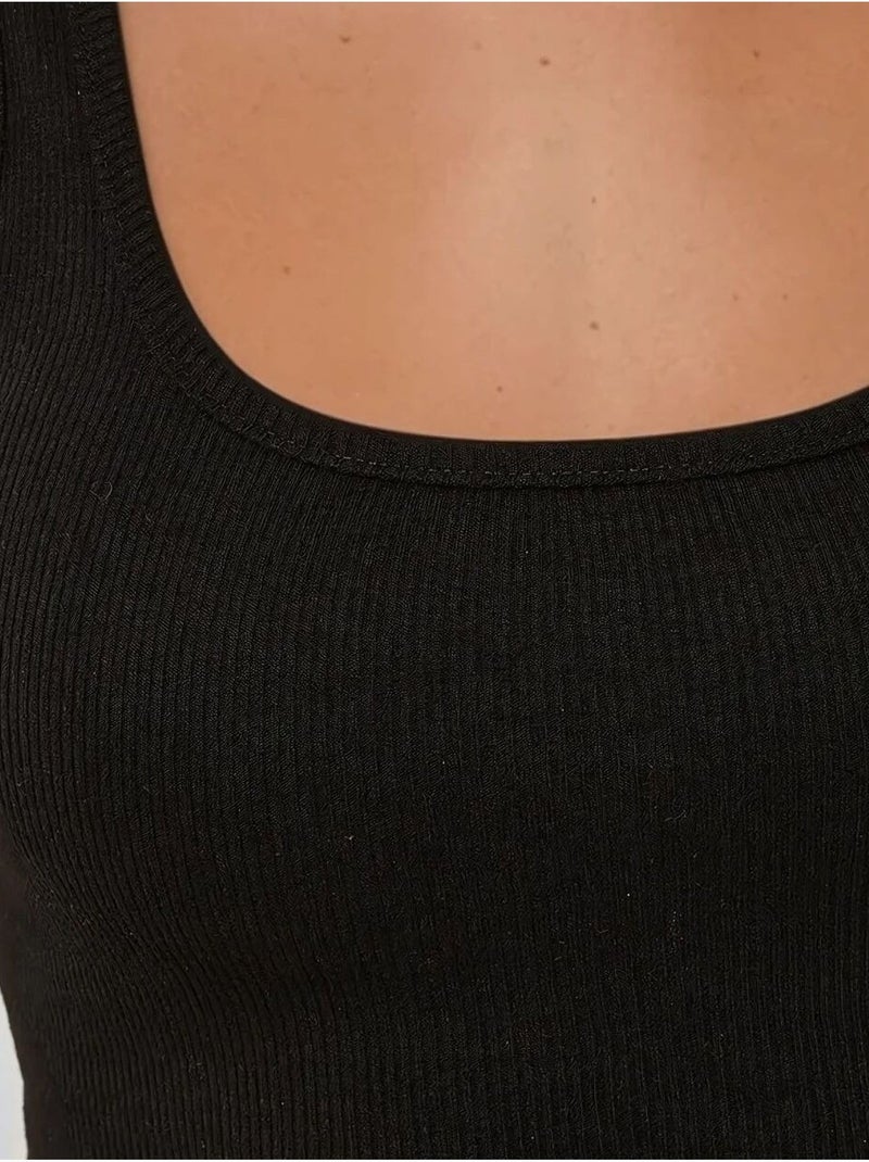 Getailleerde tanktop met ronde hals en cropped hals hiccup Zwart - Kiabi