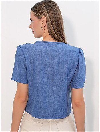 Getextureerd crop-top van linnenmix met v-hals bdart
