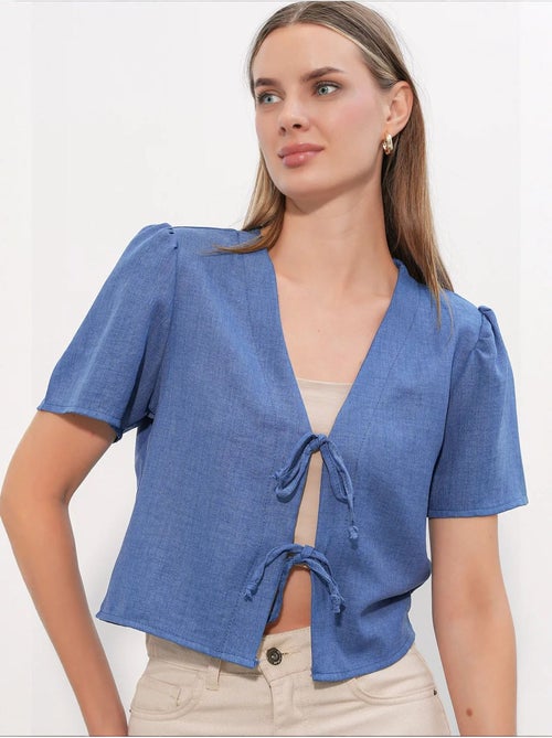 Getextureerd crop-top van linnenmix met v-hals bdart - Kiabi Getextureerd crop-top van linnenmix met v-hals bdart - Kiabi