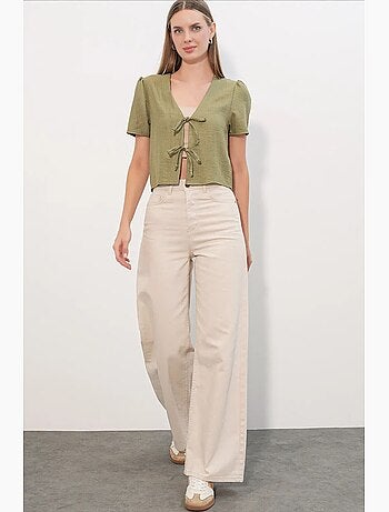 Getextureerd crop-top van linnenmix met v-hals bdart