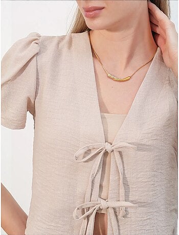 Getextureerd crop-top van linnenmix met v-hals bdart