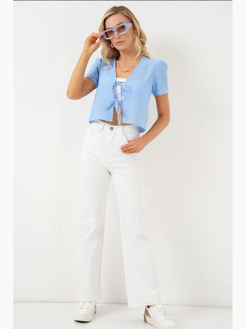 Getextureerd crop-top van linnenmix met v-hals bdart - Kiabi
