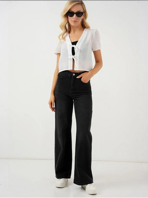 Getextureerd crop-top van linnenmix met v-hals bdart - Kiabi Getextureerd crop-top van linnenmix met v-hals bdart - Kiabi