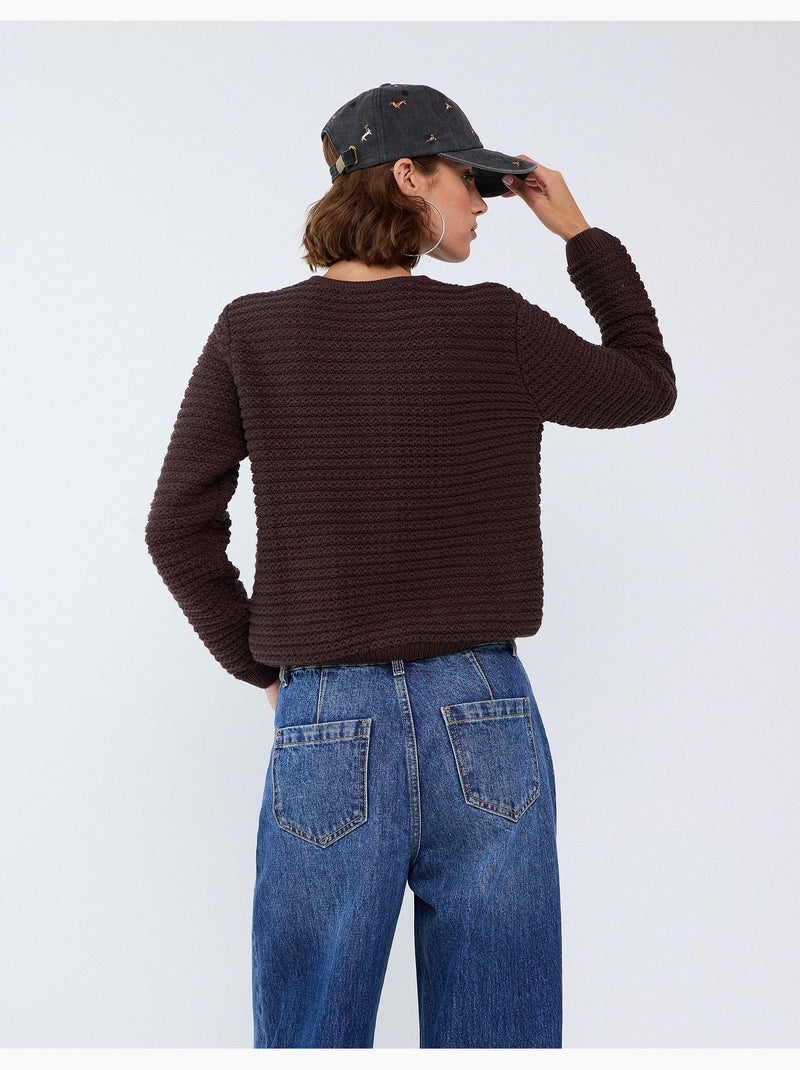 Getextureerd gebreid jasje, mo fashion Bruin - Kiabi