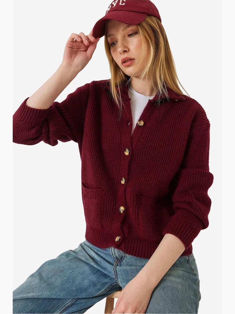Getextureerd gebreid vest met lange mouwen lucci Bordeauxrood - Kiabi