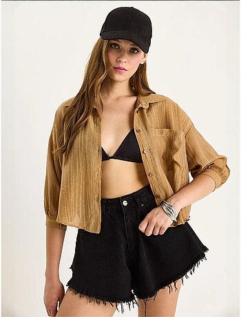 Getextureerd gestreept cropped overhemd met knoopsluiting en borstzak lucci