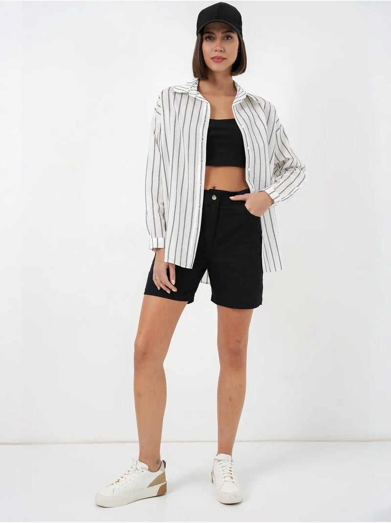 Getextureerd gestreept oversized overhemd met knoopsluiting bdart Wit - Kiabi