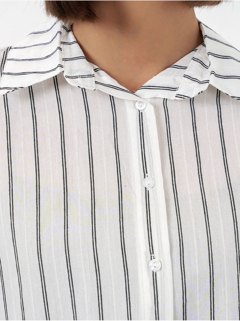 Getextureerd gestreept oversized overhemd met knoopsluiting bdart Wit - Kiabi