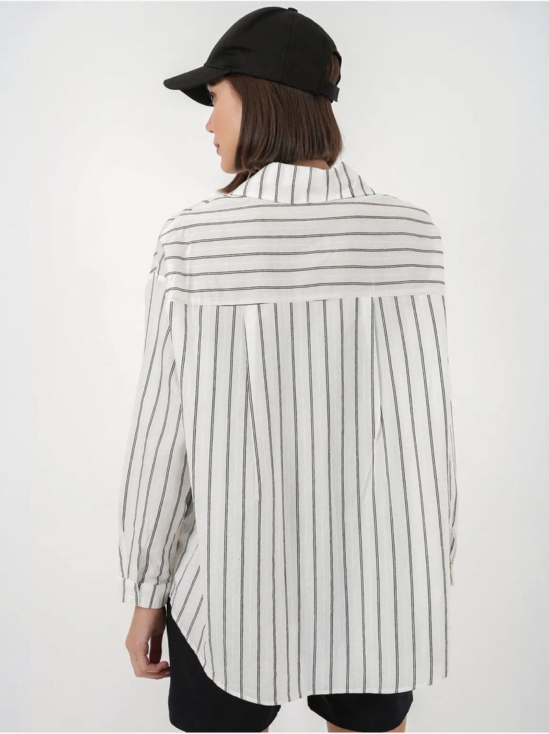 Getextureerd gestreept oversized overhemd met knoopsluiting bdart Wit - Kiabi