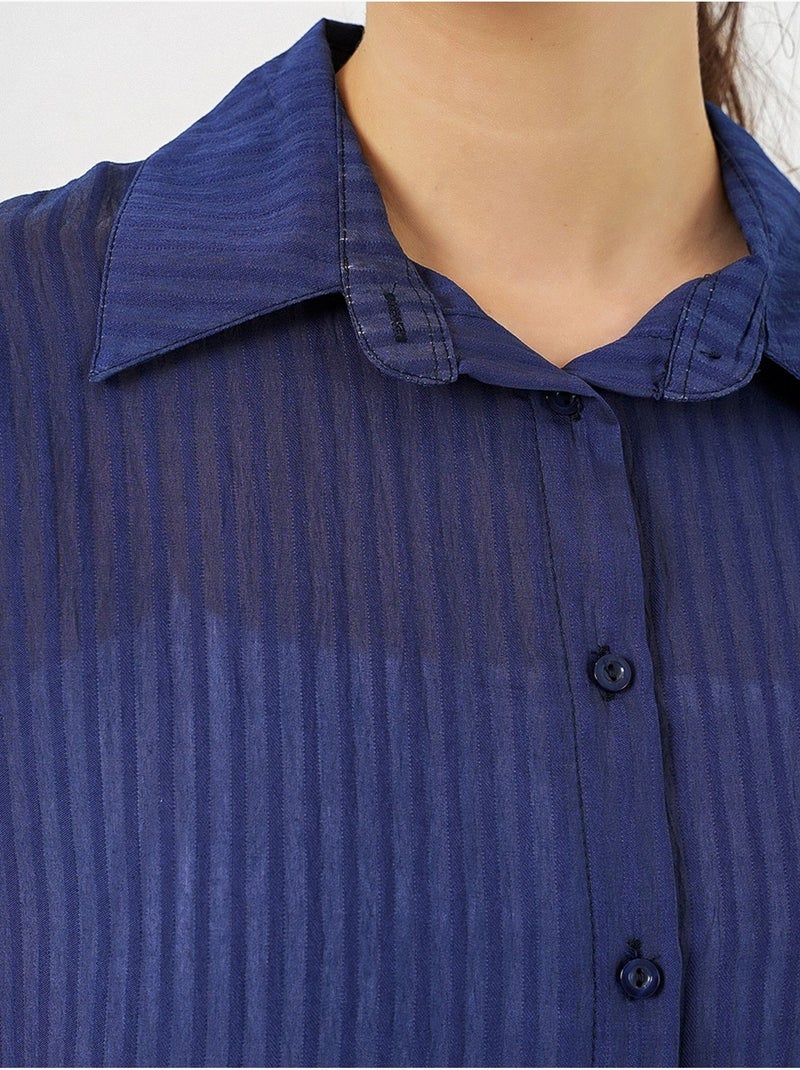 Getextureerd overhemd met lange mouwen en knoopsluiting bdart Marineblauw - Kiabi