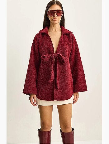 Getextureerd oversized vest met v-hals en striksluiting lucci