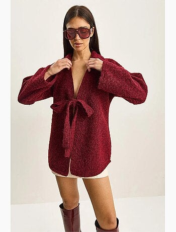 Getextureerd oversized vest met v-hals en striksluiting lucci