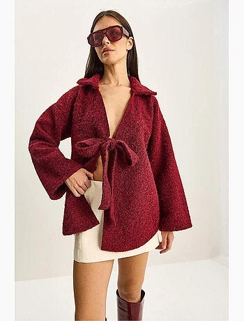 Getextureerd oversized vest met v-hals en striksluiting lucci