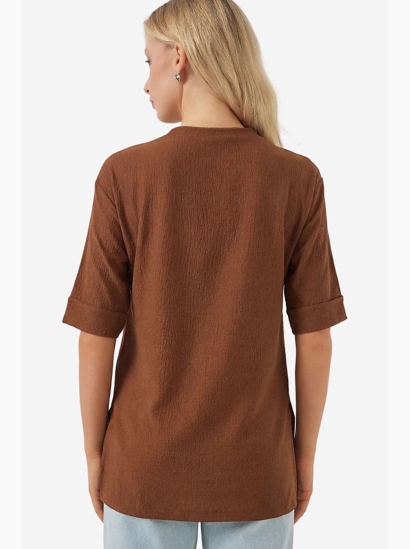 Getextureerd t-shirt met ronde hals en korte mouwen bdart Chocoladebruin - Kiabi