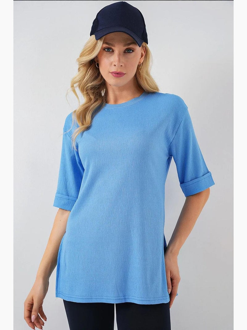 Getextureerd t-shirt met ronde hals en korte mouwen bdart Hemelsblauw - Kiabi