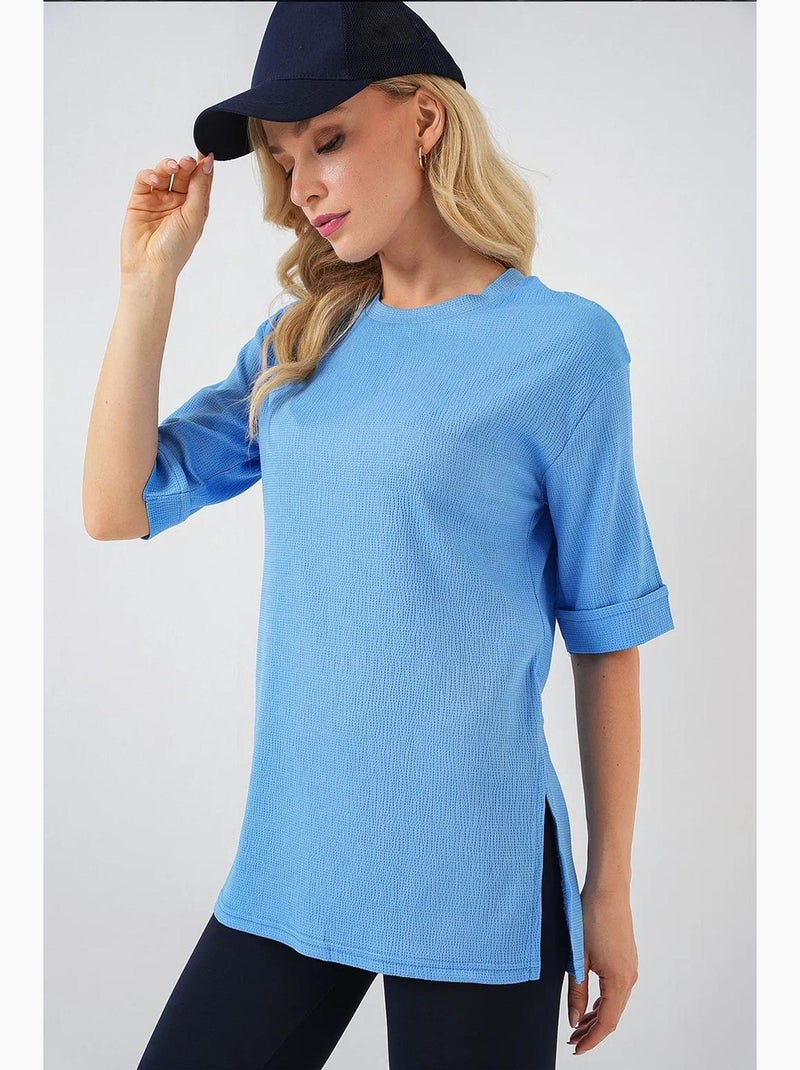 Getextureerd t-shirt met ronde hals en korte mouwen bdart Hemelsblauw - Kiabi