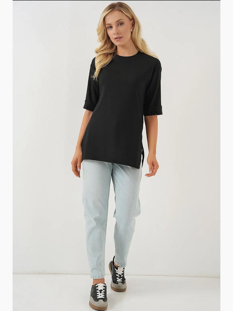 Getextureerd t-shirt met ronde hals en korte mouwen bdart Zwart - Kiabi
