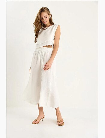 Getextureerde blouse- en rokset van mousseline, tweedelige set