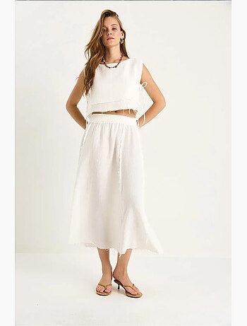 Getextureerde blouse- en rokset van mousseline, tweedelige set