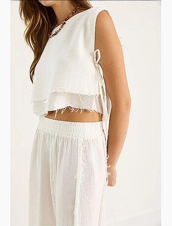 Getextureerde blouse- en rokset van mousseline, tweedelige set